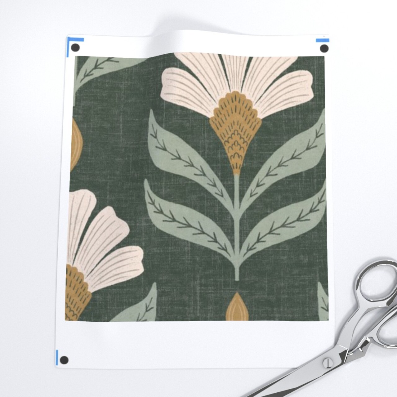 Green Flower Floral Meadow Botanical Art Nouveau Hand Drawn Large Scale Rustic Custom Printed Fabric by Spoonflower Various Fabrics by the Yard or Fat Quarter